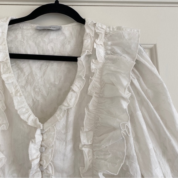 Something Navy Audrey Ruffle 3/4 Puff Sleeve Blouse in White - Picture 5 of 10